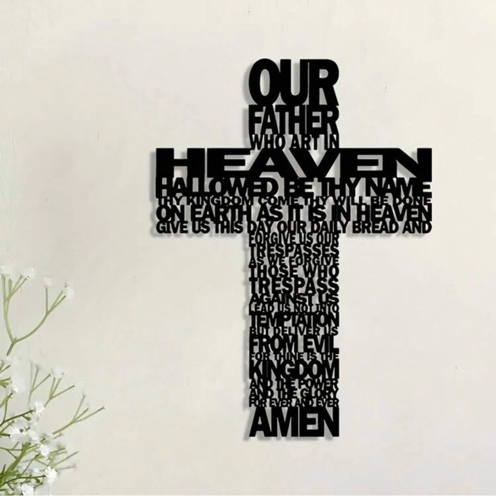 Lord’s Prayer Metal Black Cut-out Wall Cross Decor